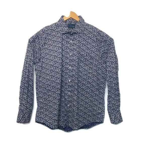 Charleston Threads‎ Mens XL Button Front Shirt Boat Pattern Blue White Casual - Picture 1 of 6